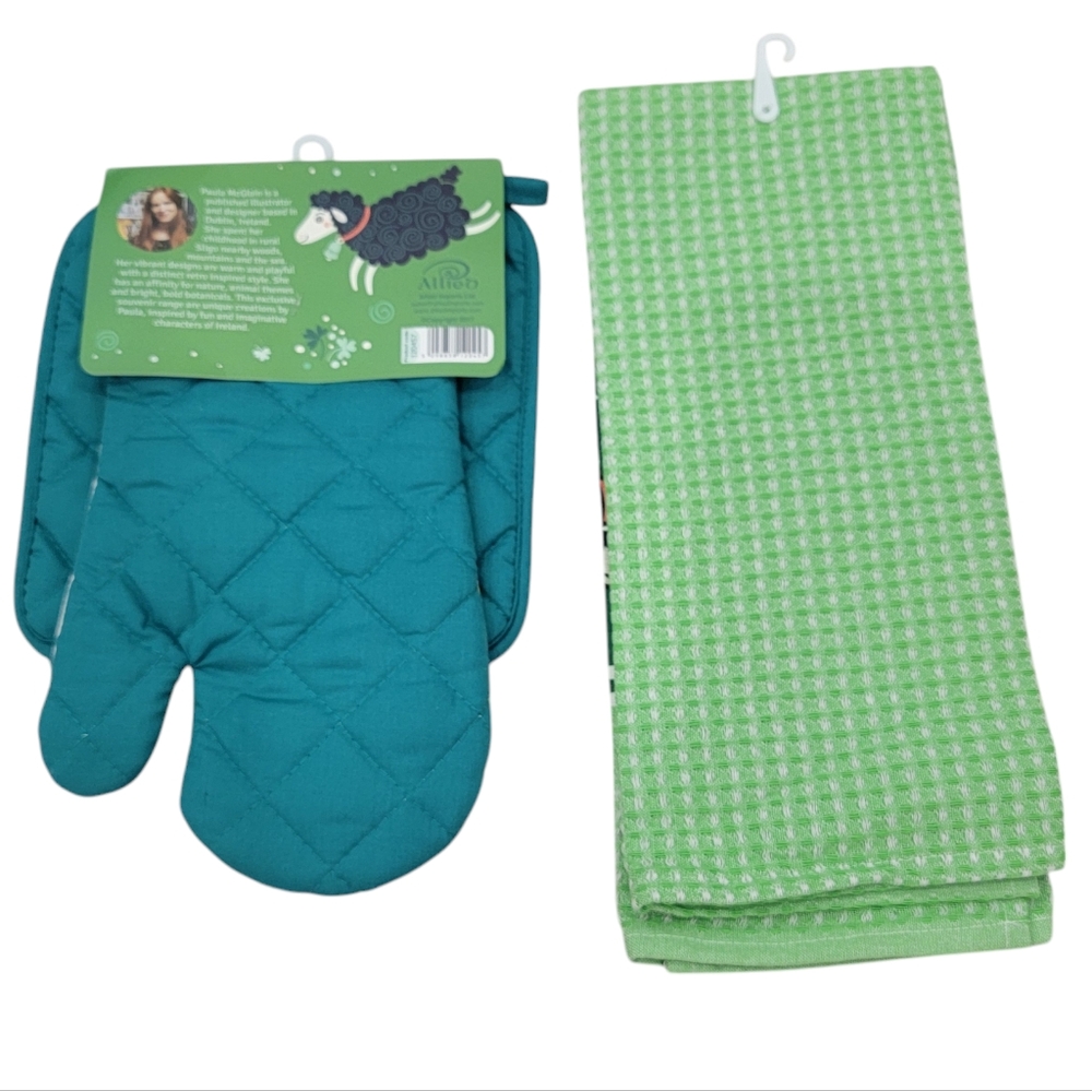 NWT Enchanting Ireland Sheep Tea Towel Oven Mitt Pot Holder Combo Irish … - Picture 2 of 15
